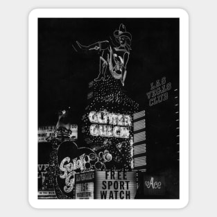 Vintage Las Vegas Black and White Photo Glitter Gulch Sassy Sally Neon Sign Sticker